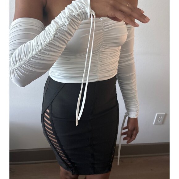 High Waist Skirt Size Medium Black Cutout Lattice Bodycon Stretch Bold Clubwear - Picture 11 of 16